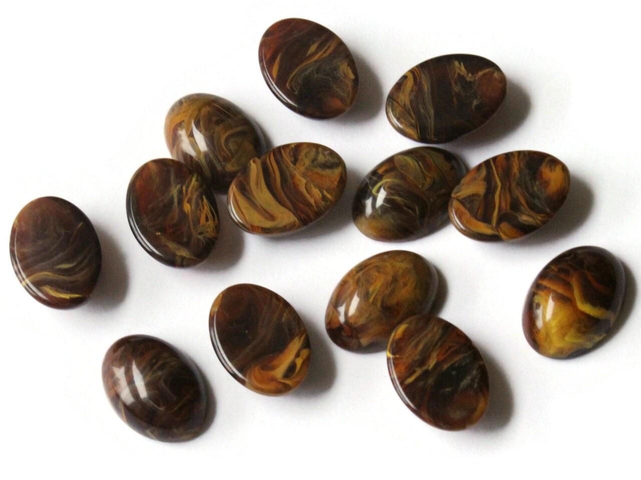 10 18mm x 13mm Brown Swirling Oval Cabochons Vintage Japanese Lucite Cabochons Loose Plastic Tiles Jewelry Making